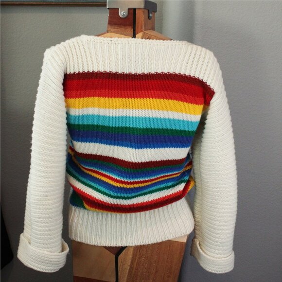 Vintage 70's Rainbow Open Knit Sweater - Picture 2 of 4